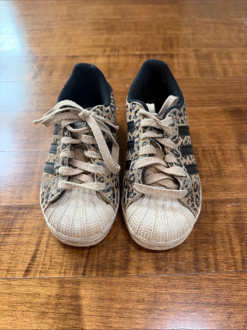 Adidas Kids Leopard Print Shell-Toe Sneakers - Tan & Black